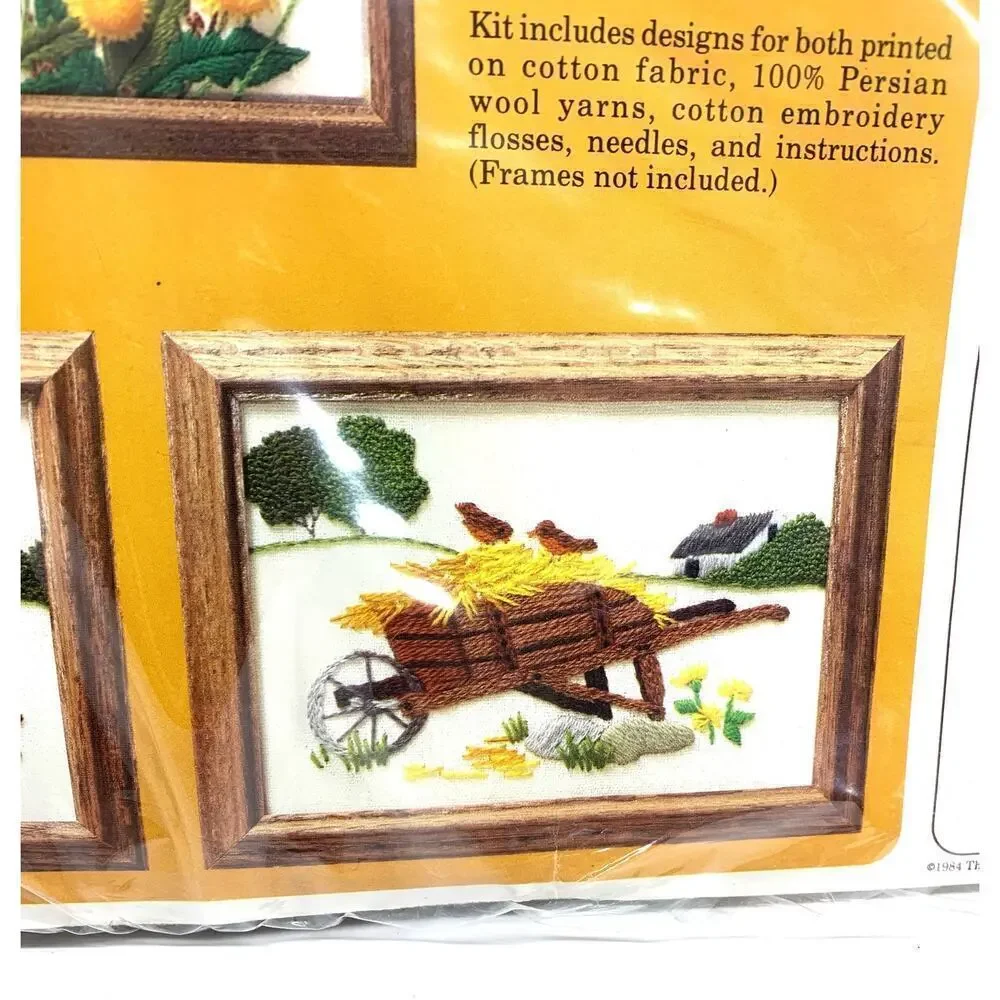 VTG NOS 1984 Creative Circle BIRCH HILL FARM 0335 Sealed Crewel Kit Persian Wool